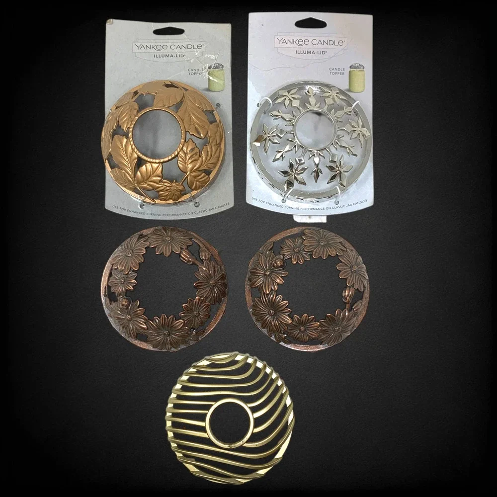 Lot 5 Yankee Candle Illuma-Lid Metal Jar Candle Toppers Floral Snowflake